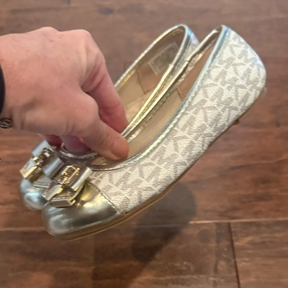 Michael Kors Metallic Gold Flats with Bow Accent